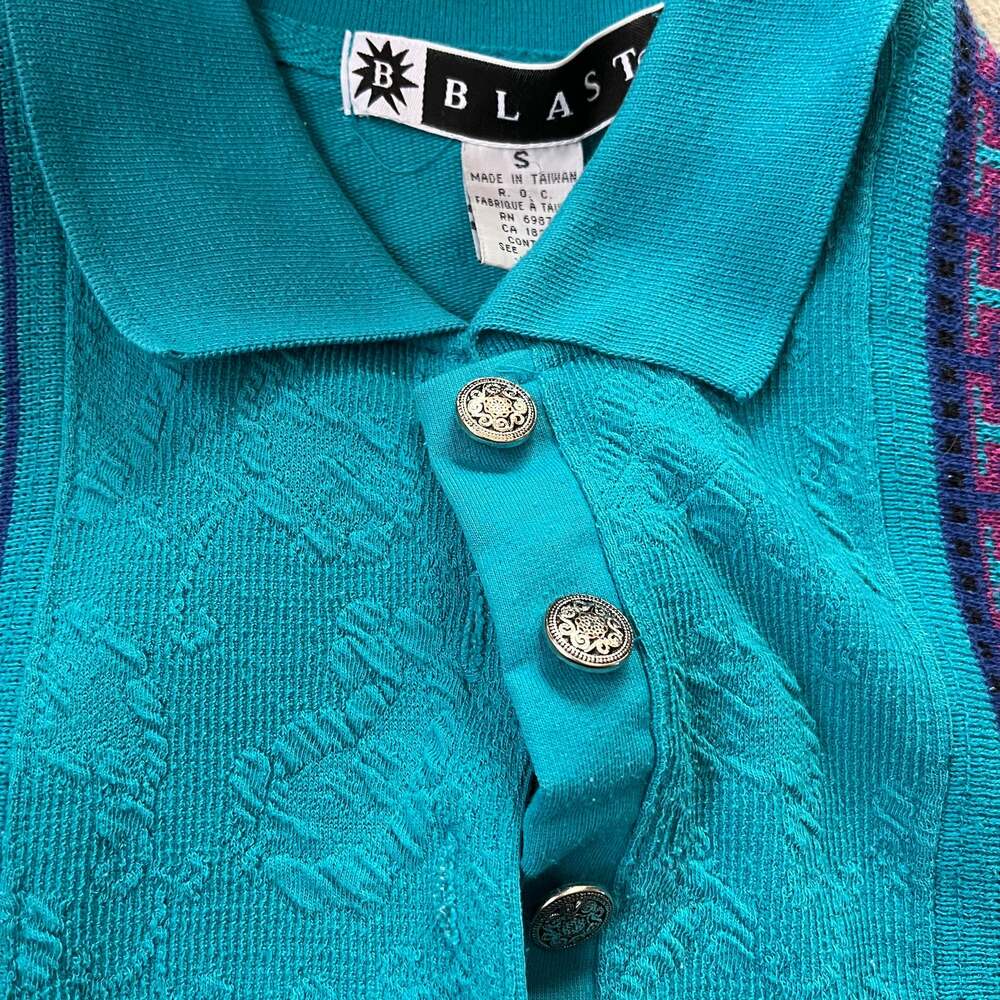 Vintage 1990s Blast Quarter Button Collared Crewneck Sweatshirt / 90s Crewneck